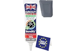 BONDIFY Waterproof Dark Grey Grout Reviver Ready Mixed, 360g FAST DRYING Anti Mould Waterproof Grout Repair Kit Dark Grey Tile Grout for Patio, Shower, Bathroom, Window, Quick Drying Gap Filler