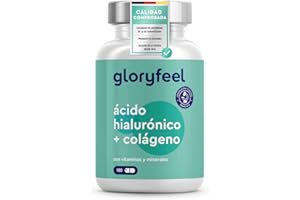 GLORYFEEL Colágeno + Ácido Hialurónico - Soporte al cabello, piel, huesos + sistema inmunitario - Fórmula con 1000 mg de colágeno hidrolizado + Vitamina C, Biotina, Zinc, Selenio y otros - 180 Cápsulas