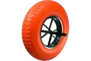 KELI FRANCE KELI - Roue Increvable, Diamètre 400mm, Axe 20mm, Charge Max. 250KG (550 lbs), Ultra Résistante, Idéal pour Brouette (Orange)