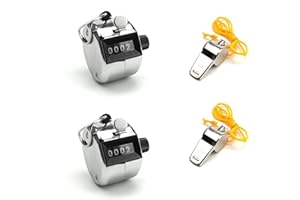 KINHARD Contador Manual, 2 Piezas de Metal Contador de Personas, 4 Dígitos Portátil Contadores de Metal, Contadores Mecánicos de Clic con Silbato, para Restaurantes, Almacenes, Estadios