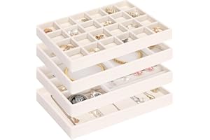 LWAIX Schmuckaufbewahrung Schublade Schmucktabletts Schmuck Organize Schmuck Organizers Schubladen für Schmuck Schubladeneinsatz Aufbewahrung Ordnungssystem Ohrringe Armband Ringe 4PCS (Beige)