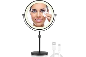 ‎OMIRO OMIRO 3X/10X Vergrößerungs Make-up Spiegel mit Lichtern, 8,5 Zoll doppelseitiger schwenkbarer Kosmetikspiegel mit höhenverstellbarem Ständer (Schwarz)