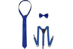 rise&Raba 3-Piece Kids Suspender, Bow Tie & Necktie Set | Adjustable Elastic Clip-On Braces, Bowtie & Tie for | Boys and Girls Ages 1–8