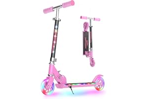 YEE RUN Roller Kinder 6 Jahre, Roller Kinder 3-12 Jahre, faltbar, leicht, mit LED Leuchträdern, Hinterradbremse, 3 Stufen Höhenverstellbar, 4 Zoll Räder für 50KG Max.