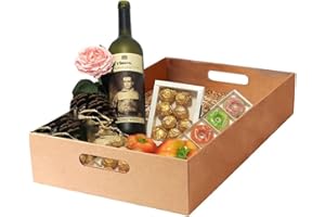 Tezraftaar® 10 x Cardboard Gift Hamper Tray 16" x 10.5" x 4" (40cm x 26cm x 10cm) Empty Patch Handle Serving Tray for Display Drinks Cans