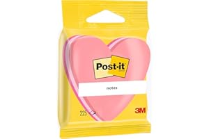 Post-it Notes Die-Cut Shape, Heart, Pink, 70 mm x 70 mm, 225 Sheets - Self-stick Notes For Note Taking, To Do Lists & Reminders