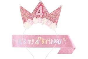 CHAUSA 3 Pezzi Birthday Girl Corona Cintura Compleanno Tiara Happy Birthday Decorazioni Corone Cintura Coroncina Decorazioni Compleanno Ideale per Feste Di Compleanno Party e Occasioni Speciali(4 5 6anni)