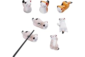 Vastsea 6 Pezzi Poggia Bacchette a Forma di Gatto, Carino Forma di Gatto Cucchiaio da Pranzo Supporto, Simpatico Gatto con Poggia Bacchette, Adatto per Cucchiai Forchette Bacchette(Giallo e Grigio)