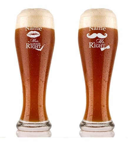 Paire De Chopes à Bière Personnalisables 0.4L - Verre Trempé Haute Qualité - Cadeau Couple, Anniversaire, Noël