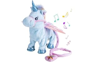Abester Volonté Chant et Marche Licorne Peluche Électrique Peluche Électrique Musique Animée Jouets pour Bébés Enfants Cadeaux (Bleu)