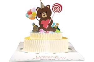 ANEWISH Tarjeta desplegable con pastel de cumpleaños, tarjeta de cumpleaños 3D con oso pequeño, tarjeta de feliz cumpleaños con sobre