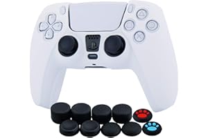 YoRHa Silicona Funda Piel Carcasas Cubierta para PS5 Dualsense Mando x 1 (Blanco) con Agarres para el Pulgar x 10