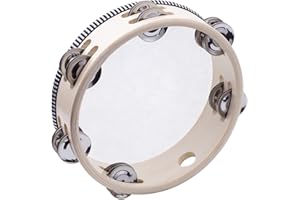 NAKUPENDA 20cm Tamburin Holz Handtrommel Tamburine mit Metall Glöckchen Doppelreihiges Tamburin Schlaginstrument für KTV Party Gesangsbegleitung