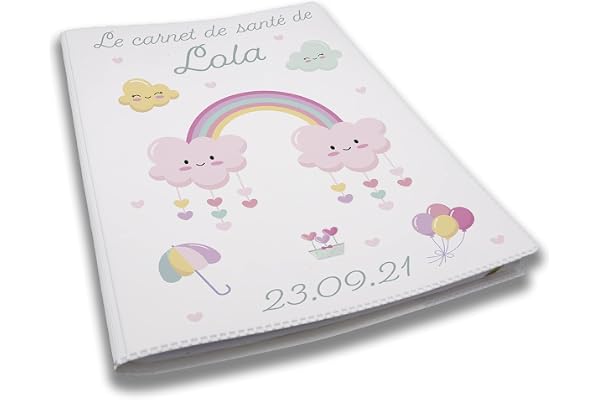 Protège carnet de santé personnalisé, idée cadeau personnalisable bébé, cadeau naissance original, Couverture Carnet Santé Arc-En-Ciel - CL 0015a