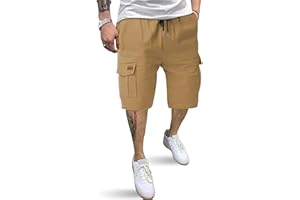 TARAINYA Cargo Short Homme éTé Coton Cordon de Serrage avec 6 Poches Taille Elastique Casual Short