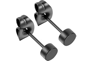 JewelryWe Pair of Mens Womens Stainless Steel Unisex Illusion Round Tunnel Plug Post Stud Earrings 2pcs, Black