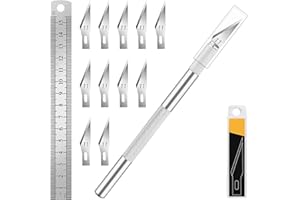 Artcut 1 Pz Coltello Artigianale Coltello Hobby Coltello Exacto con 11 Pz Kit Lame in Acciaio Inossidabile, 1 Pz Acciaio 15 CM Righello per Arte, Scrapbooking, Stencil