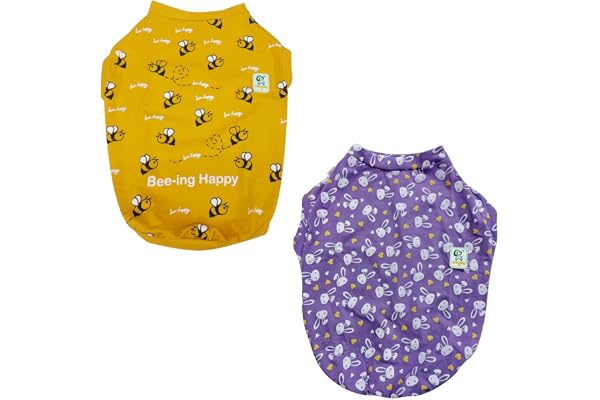 WAGZY Yellow and Purple Striped Woven Stretchable T-Shirts for Puppies, Kitten, Dogs and Cats (14" - Small)