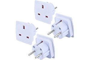Welsberg 4x Adaptery Podróżne UK na EU, Adapter z Wtyczki Brytyjskiej na Polska, UK 3-bolcowy na EU 2-bolcowy, Zestaw Adapterów na Podróże po Europie, Polska, Hiszpania, Francja, Niemcy, Włochy, biały