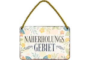 HELGES-SHOP Naherholungsgebiet Blechschild - Metallschild mit Kordel und Saugnapf - Retro Deko Hängeschild - Dekoration für Balkon Terrasse Beach Bar Garten Loggia Lieblingsplatz Schrebergarten - 18x12cm