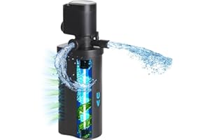 Tararium Filtro de Acuario con lámpara U-V – Bomba Sumergible 4 en 1 para Betta, Tortugas y Agua mar/Dulce (40 – 170 litros, 600 l/h), contra Agua turbia y Algas