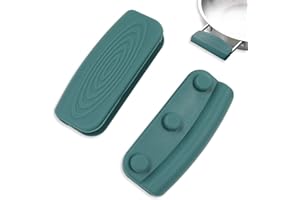 THATYRO 2Pcs Silicone Pot Handle Covers with Buttons, Heat Resistant Cast Iron Pot Assist Handle Covers, Non Slip Silicone Pot Holders, Reusable Hot Pot Grip Handle Sleeves (Green)