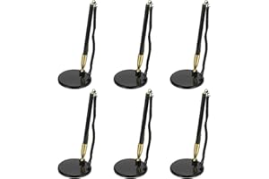 PATIKIL 6Pcs Secure Pen with Adhesive Chain and Security Pen Holder, Reception Counter Pens Desktop Pen Black Ink Refills for Desk Workplace Office Home Supplies, Flat Base, Black Gold