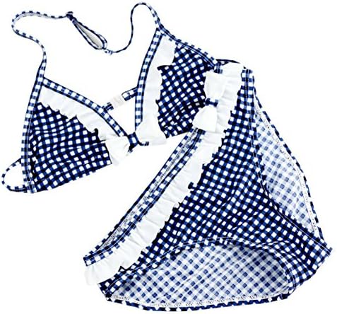 Arrowhunt Girls Summer Beach Plaid Bowknot Bikini Set Blue