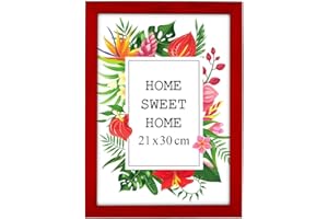 MG Design Red Wooden Photo Frame A4 8.3 x 11.7 in (21 x 29,7 cm) – Shatter-Resistant Acrylic Glass – Wall Mount Portrait & Landscape