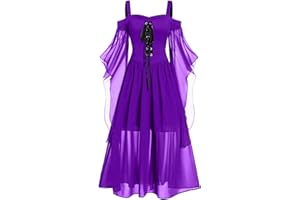 LUSHAasd Renaissance Dresses Women Cold Shoulder Gothic Butterfly Sleeve Medieval Halloween Costume Bellatrix Victorian Dress