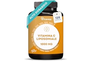 Vitavea Vitamina C Liposomiale 1000 mg Alta Assorbibilità, Integratore per Sistema Immunitario, Stanchezza, Sintesi Collagene, Vitamina C Pura, Rilascio Prolungato, 120 Capsule, Vegano
