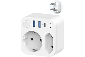 SUDEERY Niemcy do Indii adapter podróżny z 4 portami USB (2 typ-C), 2-krotnym adapterem wyjściowym, wtyczka Schuko na typ D, do Sri Lanki i Nepalu, kolor biały