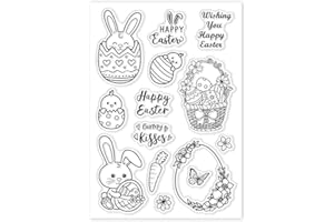Sellos Transparentes de Pascua CRASPIRE para Hacer Tarjetas, Sellos Transparentes de Cesta de Huevos de Conejito de Pascua Sellos de Goma para Álbum de Recortes para Hacer Tarjetas DIY Tarjeta