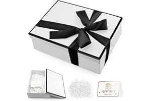 GOTFUN White Gift Box with Lid, Premium Present Box with Shredded Paper Ribbon Greeting Card Medium Gift Box for Weddings, Birthdays, Anniversaries, 25x18x8.5cm (White)