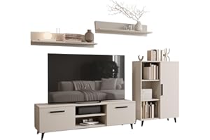 ‎MATKAM MATKAM Wohnzimmermöbel-Set Oslo, 4-teilig, 1 x TV-Kommode H47x B150 x T40 cm, 1 x Wohnzimmerkommode H112 x B80 x T30cm, 2 x Hängeregale H20 x B100 x T20 cm (Kaschmir)