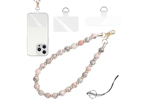 HUGWAIT Dragonne de Téléphone Portable, Chaine Telephone Portable Perles Pierre, Chaine de Telephone Portable Bijoux pour Femmes et Filles, Lanière de Téléphone en Perles Rose avec 2 Onglets d'Attache