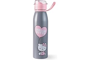 P:OS Hello Kitty Botella de agua para niños de acero inoxidable, 590 ml, a prueba de fugas, con apertura para beber, bonita botella de agua para niñas, ideal para guardería, escuela y excursiones