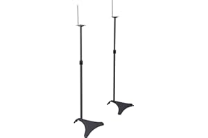 Atlantic Adjustable Height Satellite Speaker Stands, Tool-Free Height Adjustment from 27 to 49 inch, Heavy-Duty Powder-Coated Cast-Iron Base, Integrated Wire Management PN 77305018, 2-pc pair in Black