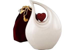 URNS OF DIGNITY Urnen für Asche, Herz der Liebe Urne für Asche, Erwachsene Urne für Beerdigung, Kolumbarium oder Zuhause, Einäscherungsurnen für menschliche Asche Erwachsene 220 Kubikzoll: mit Samtbeutel (weiß)