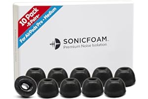 SONICFOAM Memory-Schaum-Ohrhörer-Aufsätze – Prämie Geräuschisolierung, Ersatz-Ohrhöreraufsätze aus Schaumstoff, 10 Stück für Airpods Pro 1 & 2 (SFAIR mittel, Schwarz)