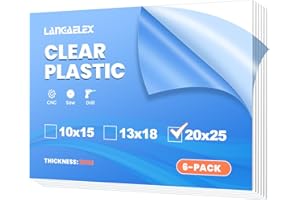 Langaelex 6 Pack 20 x 25cm Plexiglass Sheets, 2mm Thick Clear Flexible Plastic Sheets for Picture Frame Glass Replacement, Projects Display, Painting (8 x 10 inch)