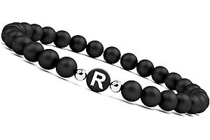 GD GOOD.designs EST. 2015 Bracelet avec lettres I Bracelet pour couple avec de vraies perles en pierre naturelle de 6mm - Cadeau de couple pour elle et lui