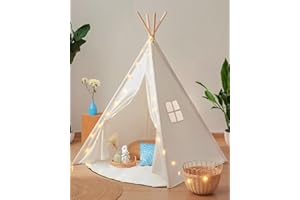 Buddy Baby Tipi Tente lit bébé avec lumières d'étoile et peluche nuage – Tapis sol rembourré – Jeu intérieur extérieur