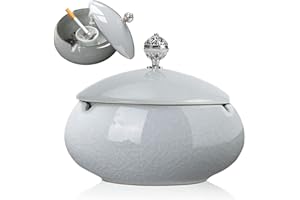 BOOAEE Posacenere in ceramica con coperchio, portacenere antivento, posacenere in stile cinese, semplice posacenere per la casa e l'ufficio, regalo retrò (bianco)