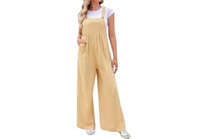 Migcaput Monos Peto Suelto de Mujer Verano Mono de Pierna Ancha con Bolsillo para Mujer Mono Holgado de Lino Moda Sin Mangas Jumpsuit Overalls