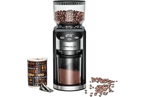 ‎ROMMELSBACHER ROMMELSBACHER Kaffeemühle EKM 400 - Kegelmahlwerk, Antistatik-Funktion, 12 Portionen, Halterung für Siebträger, Mahlgrad in 35 Stufen, Bohnenbehälter 220 g, Pulverbehälter, 130 Watt