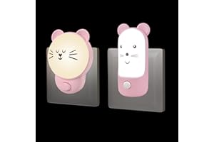 Annmore Luz Infantil Nocturna Enchufe con Interruptor, Lámpara Quitamiedos Gato Ratón para Dormitorio Niños, Iluminación Pared para Pasillo Escaleras, Regalo Recién Nacido Niña
