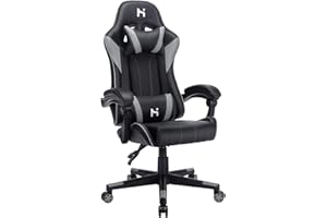 ‎HLONONE HLONONE Gaming Stuhl, Ergonomischer Bürostuhl, 90-135° Verstellbarer Neigungswinkel Schreibtischstuhl, Höhe, Kopfstütze und Lendenkissen Verstellbarer Gamer Stuhl, 150 kg Belastbarkeit, Schwarz-Grau