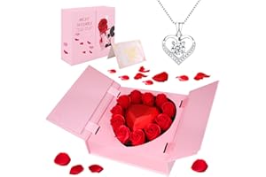 Viosmut Rose Eternelle avec Bijoux, Fleur Eternelle avec Collier Cadeau Femme, Idee Cadeau Saint Valentin Fête des Mères Anniversaire Noël Jour Rose éternelle Boîte pour Maman Femme Petite Amie Soeur