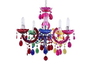 LITECRAFT Marie Therese Chandelier Ceiling Light Crystal Effect 5 Arm - (Multi Coloured, with LED Bulbs)